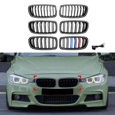 适用宝马3系F30F31F35LED带灯发光中网单线双线进气格栅改装