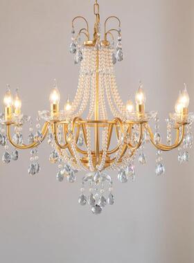 法式蜡烛复古珍珠吊灯中古别墅客厅餐厅卧室复式楼主灯美式水晶灯