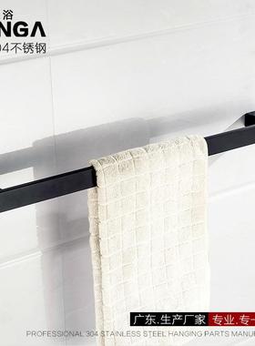 单层毛巾杆304不锈钢毛巾挂件架黑色方形欧美畅销N1003H