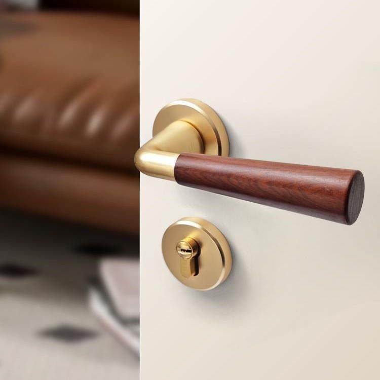 复古法式中古风卧室门锁磁吸静音分体锁具家用胡桃木房门木门把手