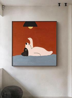 卡通正方形房间装饰画小狗红色儿童房墙壁画现代简约高档卧室挂画