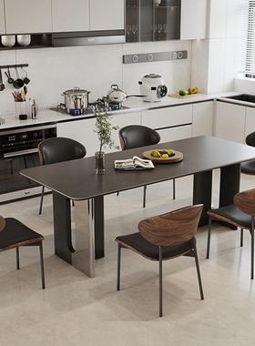 意式极简岩板餐桌现代简约2024新款全托轻奢中古风长方形实木餐桌