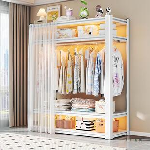 家用货架衣柜开放式挂衣架简易组装带防尘帘衣帽架子多层落地衣橱