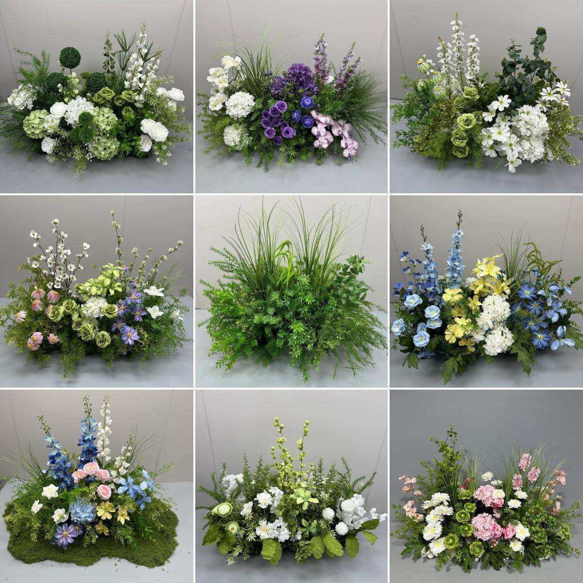 森系婚礼地排花婚庆花绿色千代兰花排迎宾背景布置T台路引花