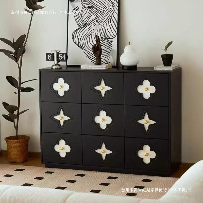法式黑色中复古贝壳九斗柜客厅卧室抽屉床尾收纳储物餐边柜四叶草