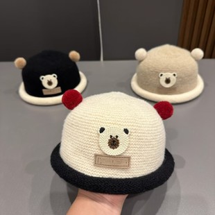 渔夫帽宝宝帽子秋冬季婴儿保暖套头帽可爱护耳帽儿童外出毛线帽