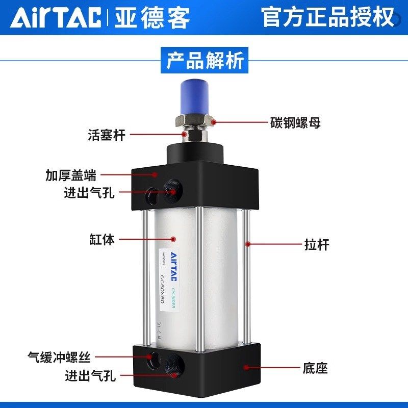 亚德客小型气动大推力标准气缸SqC40X25*50*75*100*125*150*175-S