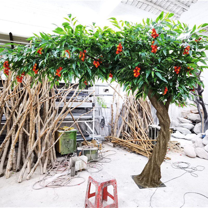 大型仿真荔枝树假k红荔枝树热带水果假树商场超市酒店造景影视道