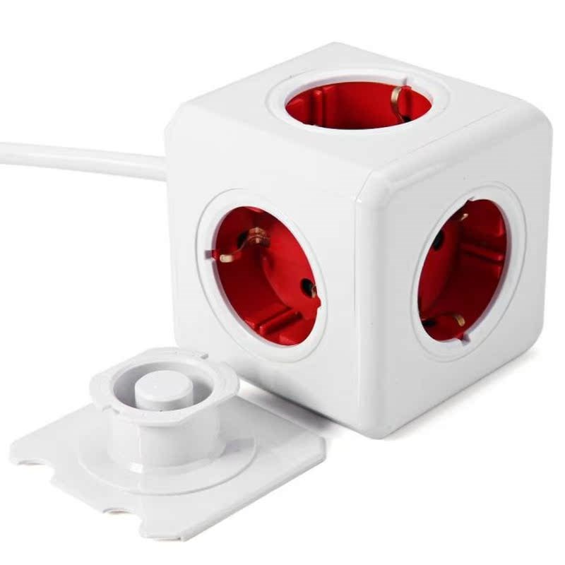 Extended PowerCube Socket EU DE Plug 5 OutOlets Adapter with