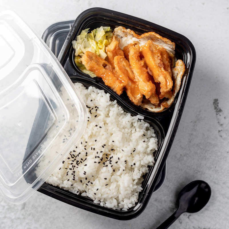 一次性打包盒餐盒加厚美式食品级塑料K外卖快餐饭盒两格便当盒