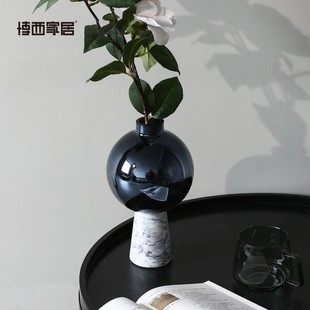 玻璃花瓶a摆件轻奢样板大理石器软装创意饰品设计简约间花客厅师