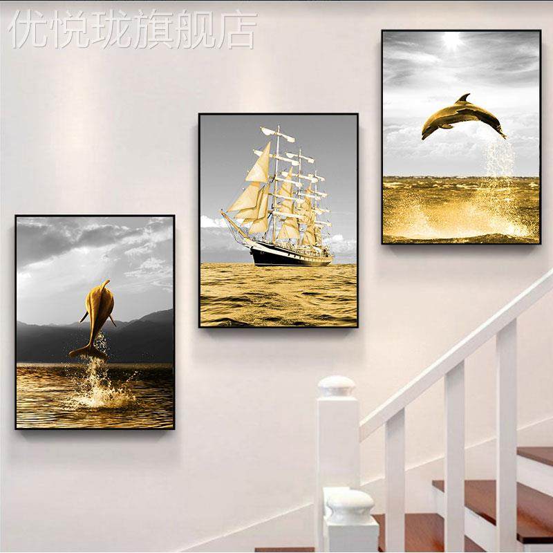 网红复式楼梯口间饰画现代简约楼道道三联挂画客装厅X玄关走廊过,家居饰品,现代装饰画,淘宝优惠券,粉丝福利购,淘宝优惠卷