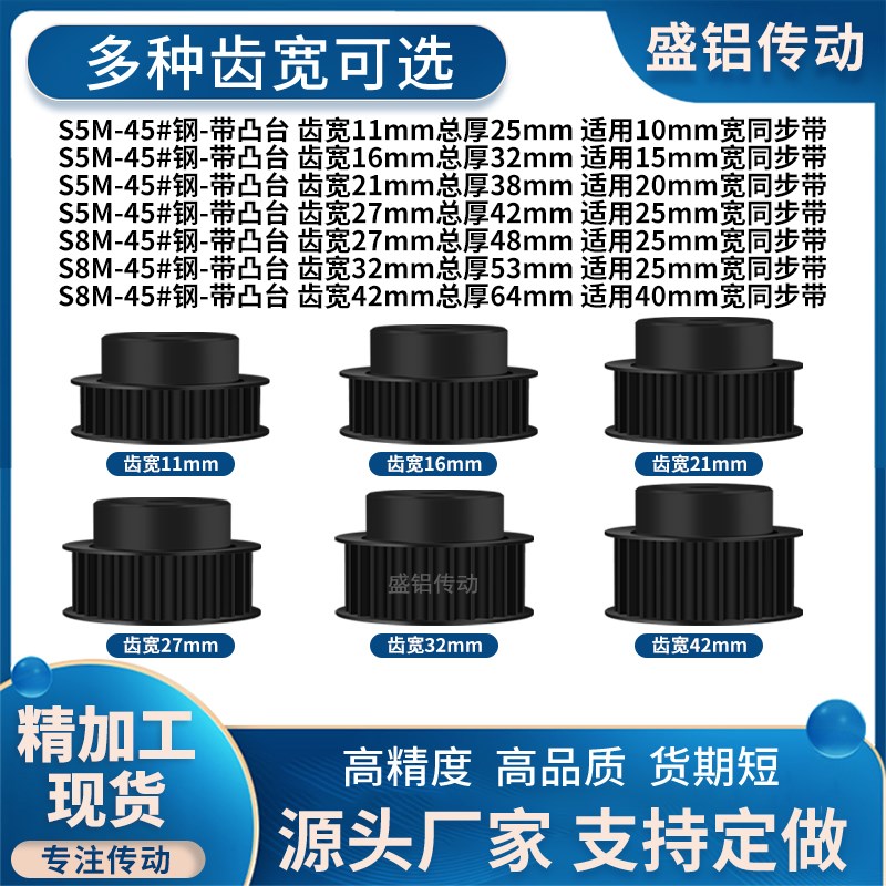 同步带轮S5M36齿钢黑m齿宽27内孔81012142202425现货非标同步轮S5