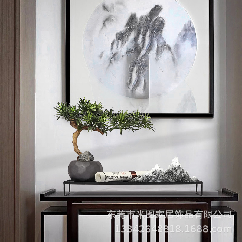 新中式样板房家居装饰工艺品组合摆件简约客厅玄关W软装饰品摆设