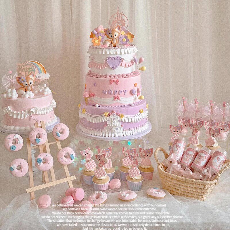 玲娜贝儿小公主粉色系女孩周岁生日宴甜品台装饰塑胶假蛋糕样品