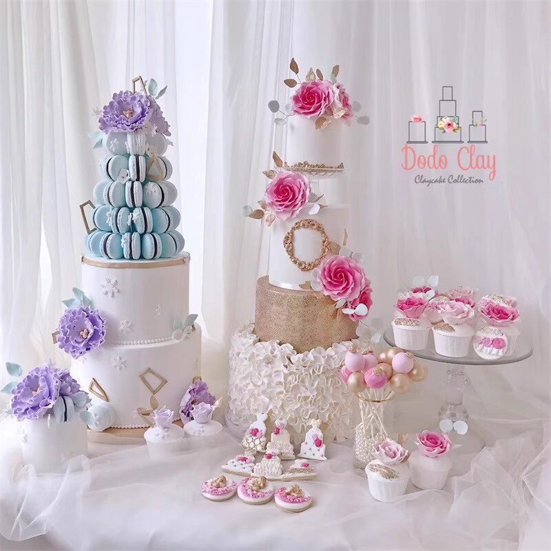 轻奢淡紫色鲜花玫瑰情侣婚宴订婚甜品台塑胶假蛋糕模型组合定制