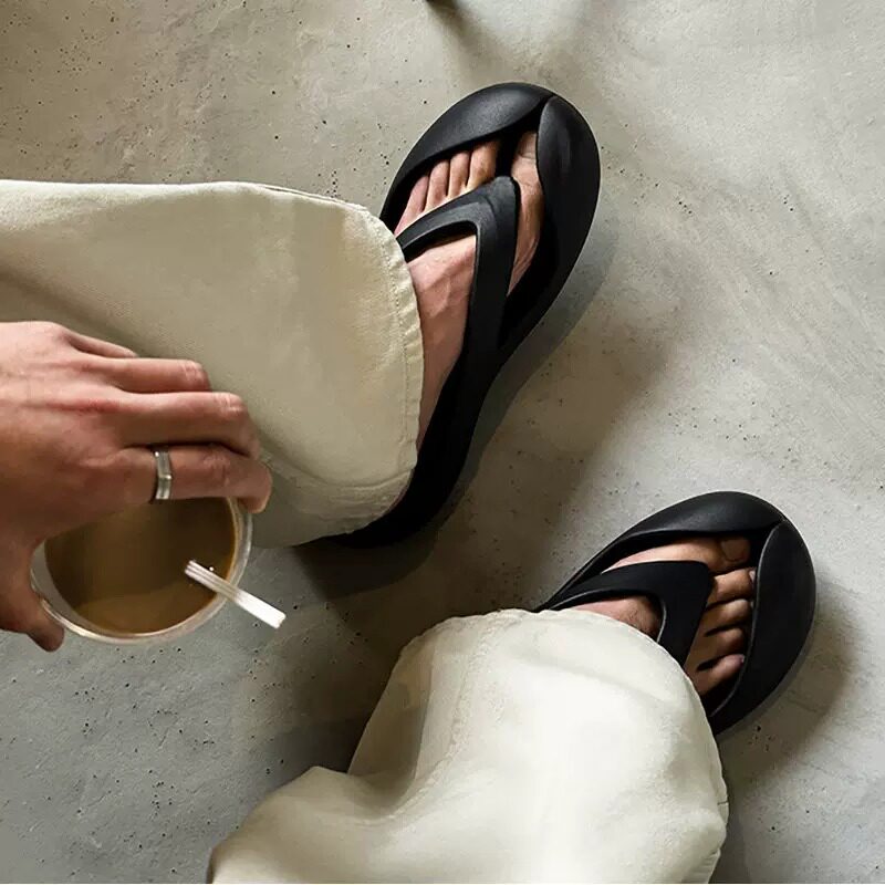 飞艇EVA厚底防滑包头人字拖男