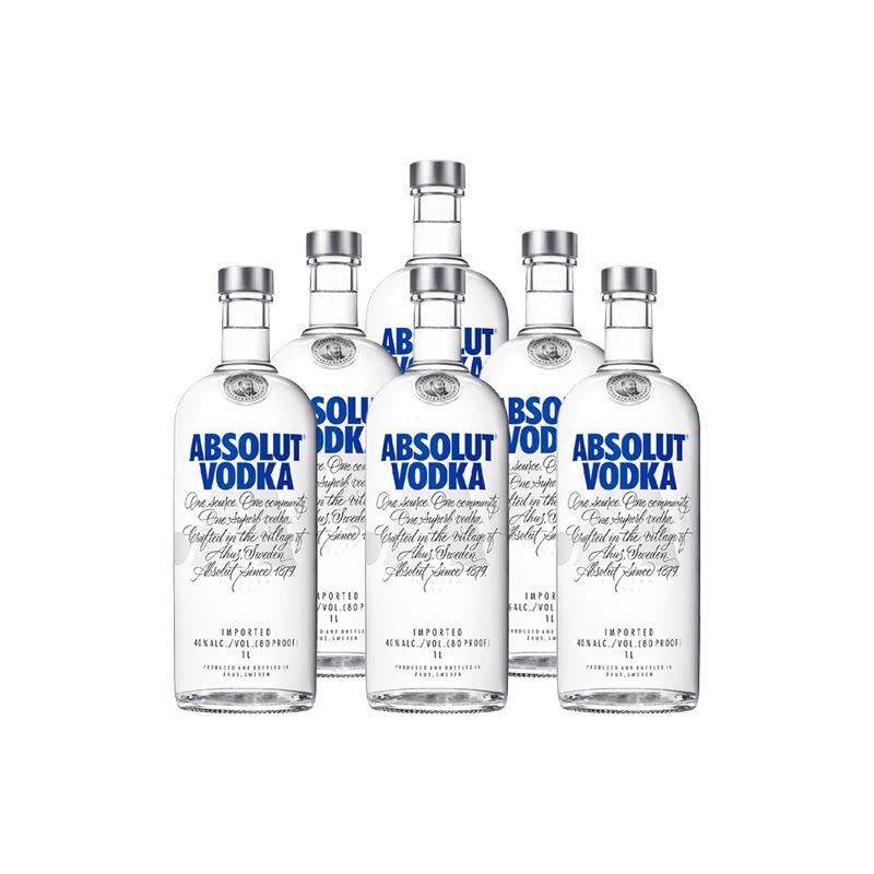 Absolut 绝对伏特加1000ml 六瓶装 瑞典进口洋酒 调酒鸡尾酒基酒