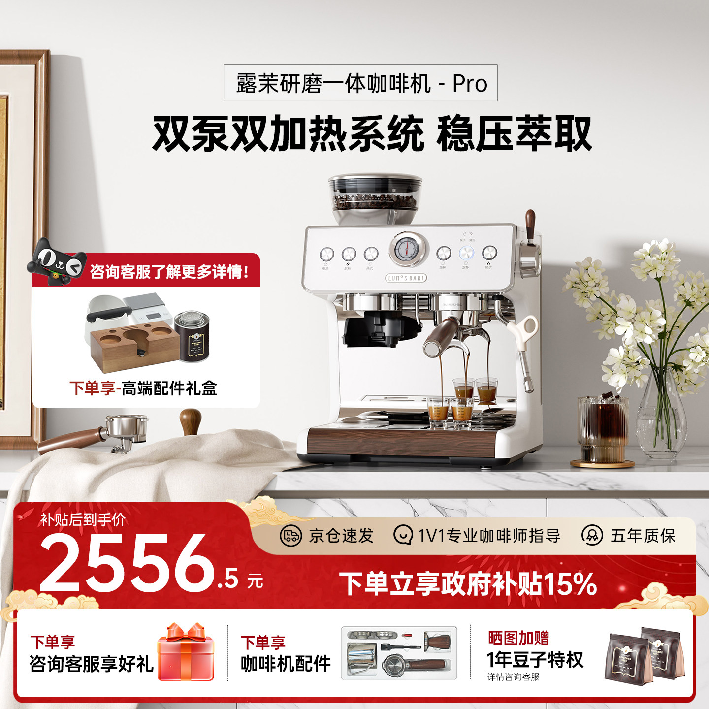 [新年礼物]露茉Pro咖啡机家用小型半自动意式研磨一体双泵双加热