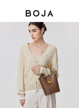 BOJA铂娅2026新款水桶包通勤大容量复古头层牛皮单肩斜跨通勤女包