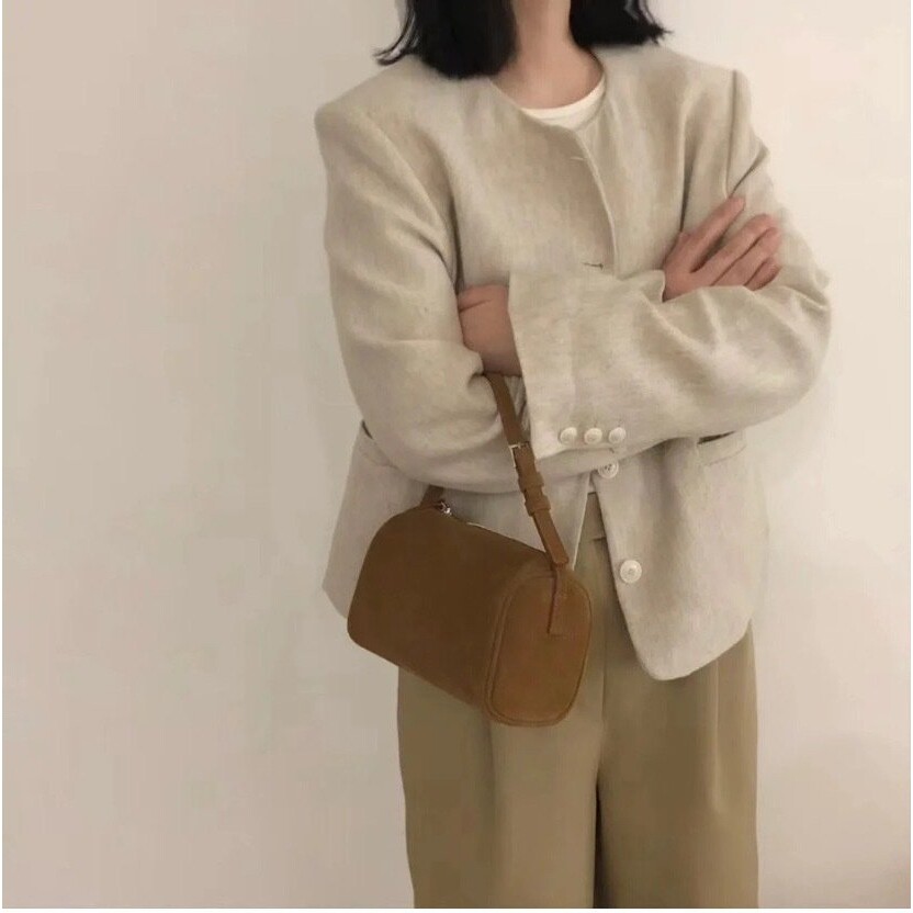 小众row笔筒包反绒皮腋下包90s包迷你小方包包真皮手提包笔袋包图片
