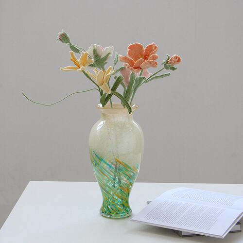 法式中古风芬顿孔雀蓝渐变磁粉花瓶 ins中国风鲜花餐桌电视柜装饰