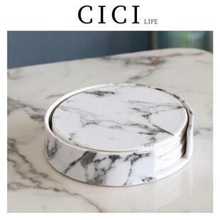 隔热垫家用圆形大理石纹防烫垫子餐桌垫碗垫盘垫锅垫杯垫皮革耐热