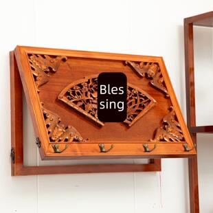 新中式带衣帽钩香樟实木电表箱装饰画强弱电箱盒光纤多媒体遮挡箱