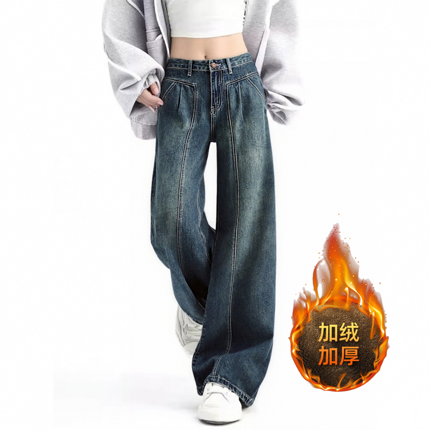 大码女装胖mm美式复古牛仔裤