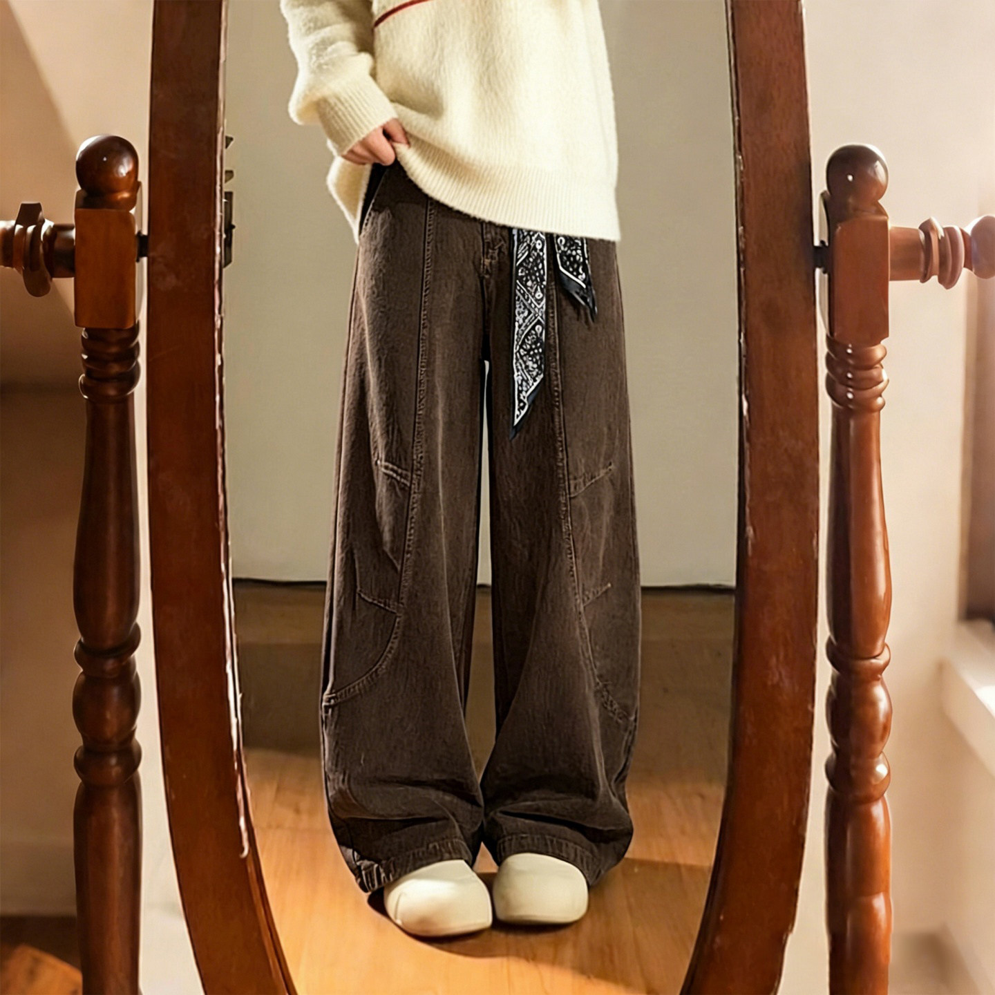 300斤大码女装胖mm美拉德风咖色阔腿牛仔裤女高腰显瘦直筒拖地裤,女装/女士精品,大码裤装,淘宝优惠券,粉丝福利购,淘宝优惠卷