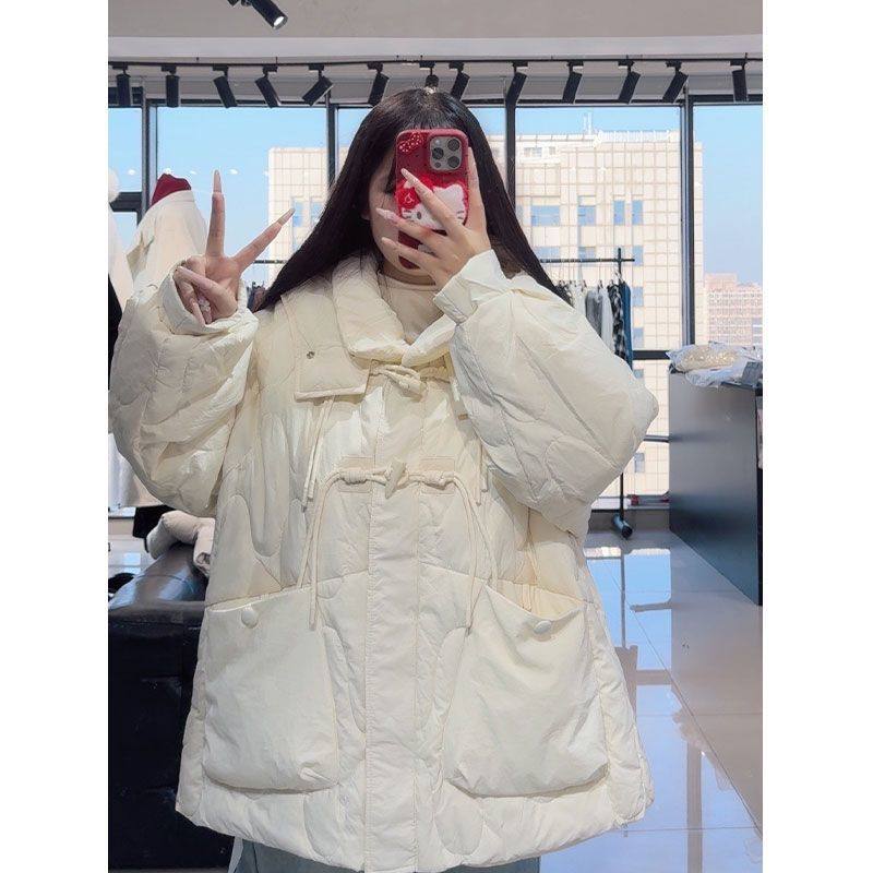 特大码胖mm牛角扣棉服女300斤冬季设计感韩系加厚保暖棉衣外套潮