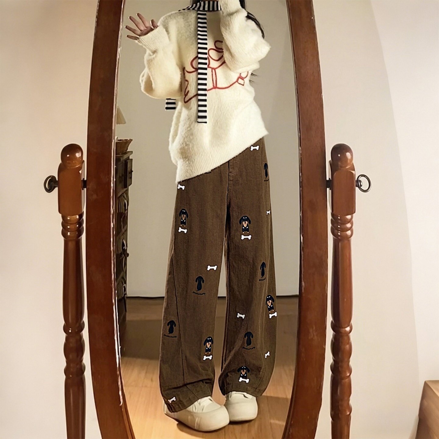 300斤大码女装胖mm加肥加大小狗刺绣阔腿牛仔裤女高腰显瘦直筒裤,女装/女士精品,大码裤装,淘宝优惠券,粉丝福利购,淘宝优惠卷