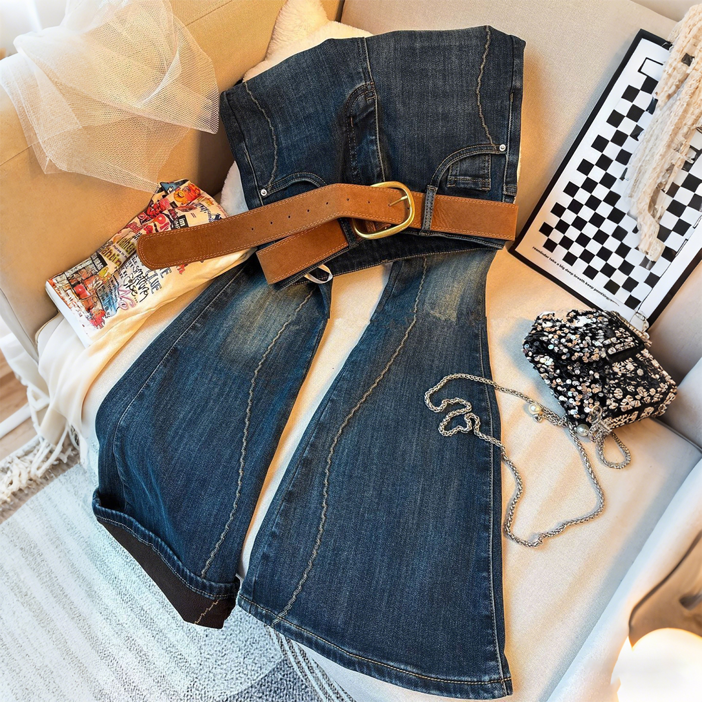 胖mm大码女装加绒加厚牛仔裤