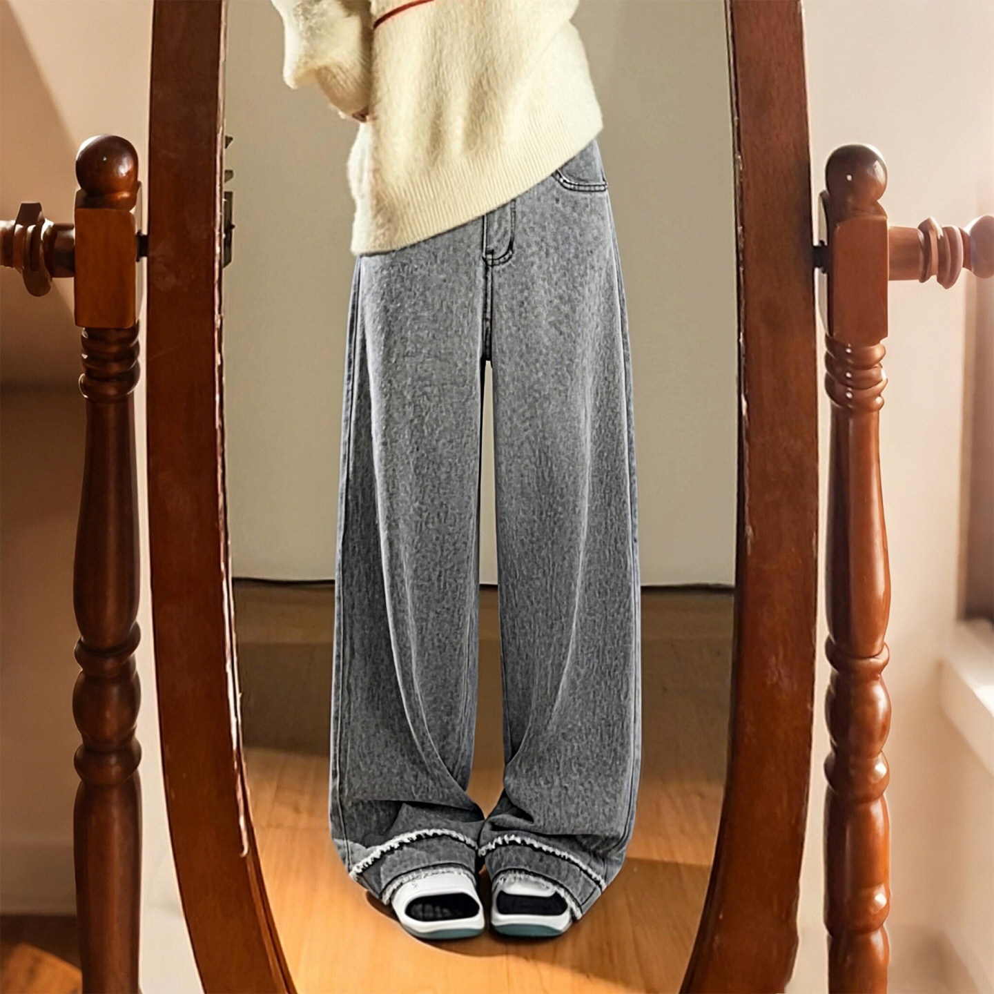 特大码女装胖mm渐变设计感阔腿牛仔裤女高腰显瘦遮胯慵懒风直筒裤,女装/女士精品,大码裤装,淘宝优惠券,粉丝福利购,淘宝优惠卷