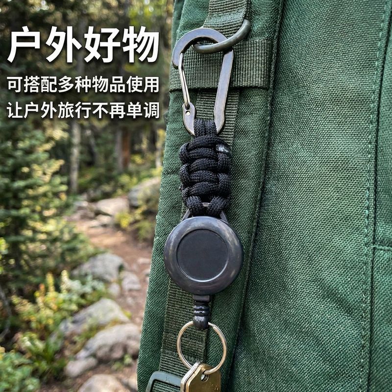 户外露营弹性易拉扣编织挂绳登山扣随身钥匙环便携伸缩挂件