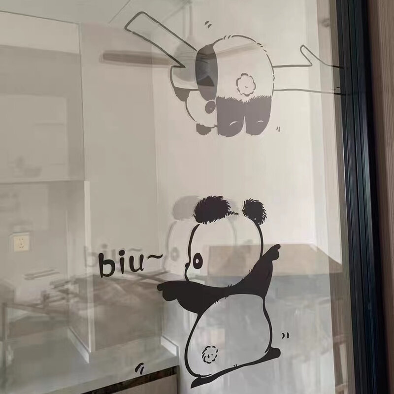 冰箱推拉门卡通防撞贴纸熊猫图案厨房阳台玻璃门窗创意装饰贴