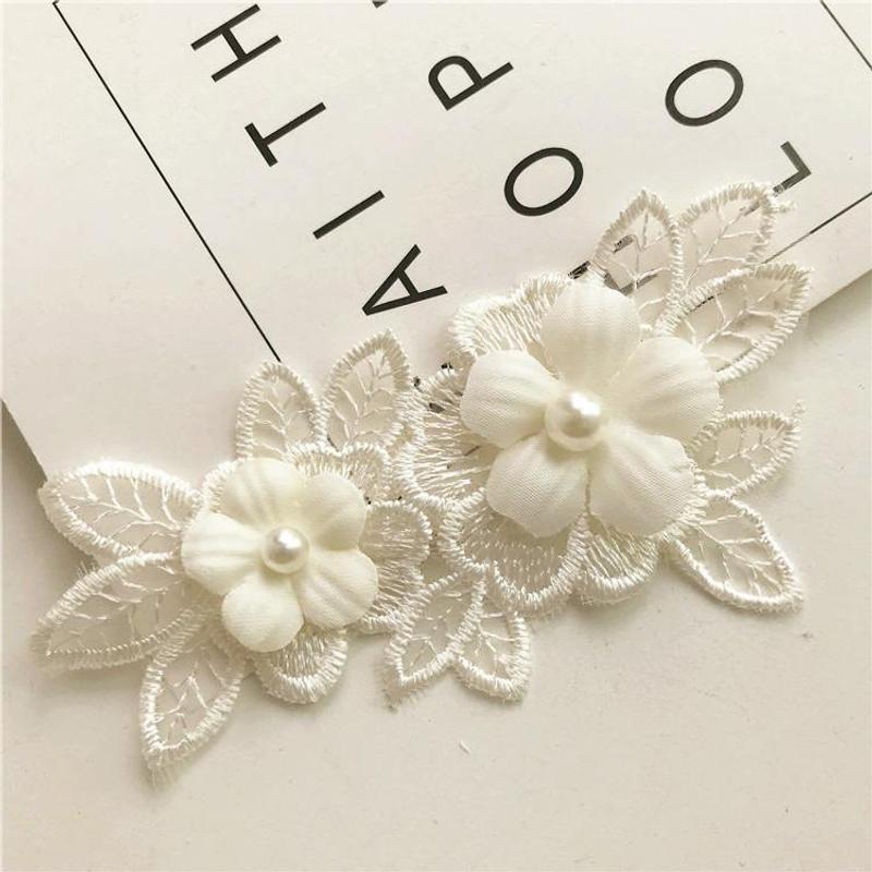 5片价欧根纱花边蕾丝钉珠花朵布贴婚纱礼服DIY手工服装辅料