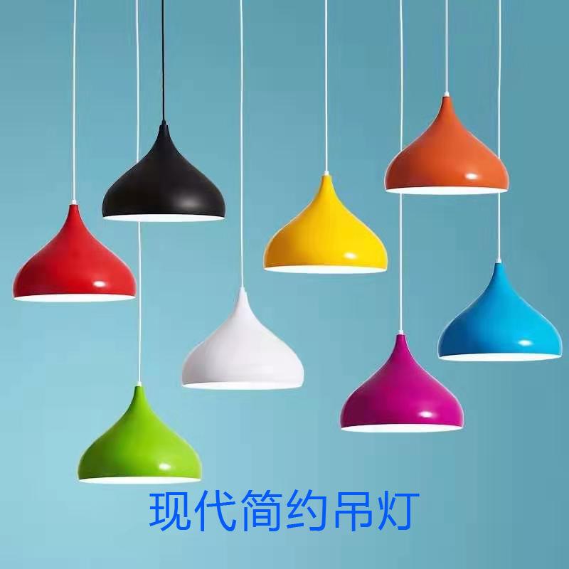 简约现代餐厅饭店奶茶店吧台理发店彩色单头吊灯个性店铺装饰灯具
