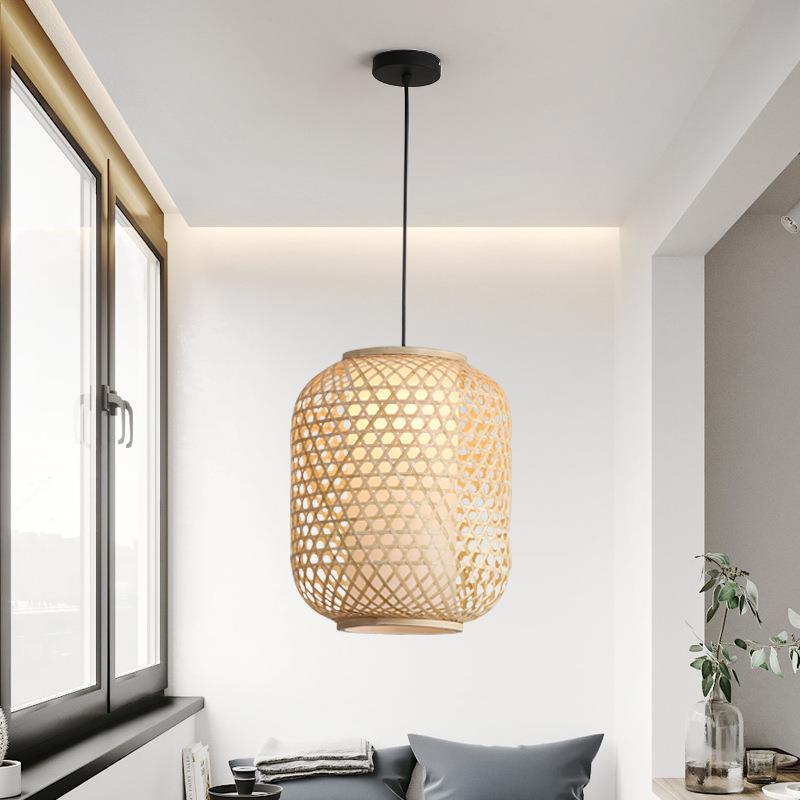现代日式竹编吊灯竹艺灯具餐厅吧台竹本色灯饰过道走廊藤编小吊灯