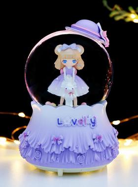 梦幻少女心洛丽塔女孩水晶球摆件飘雪旋转音乐盒桌面装饰品