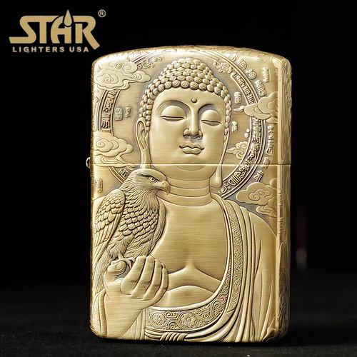 STAR恒星s41黄铜五面浮雕大日如来煤油打火机黄铜煤油机送男友