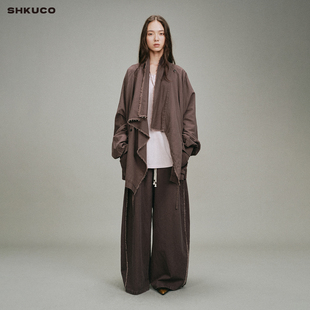 寬松挺括 SHKUCO 先鋒解構 慵懶垂墜蕩領夾克外套裝 毛邊闊腿褲