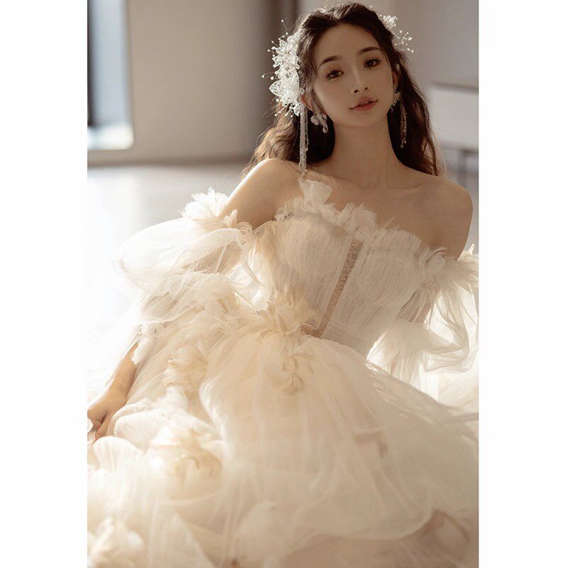 极速缎面主婚纱2025新款新娘y晨袍女小个子出门纱复古鱼尾礼服裙