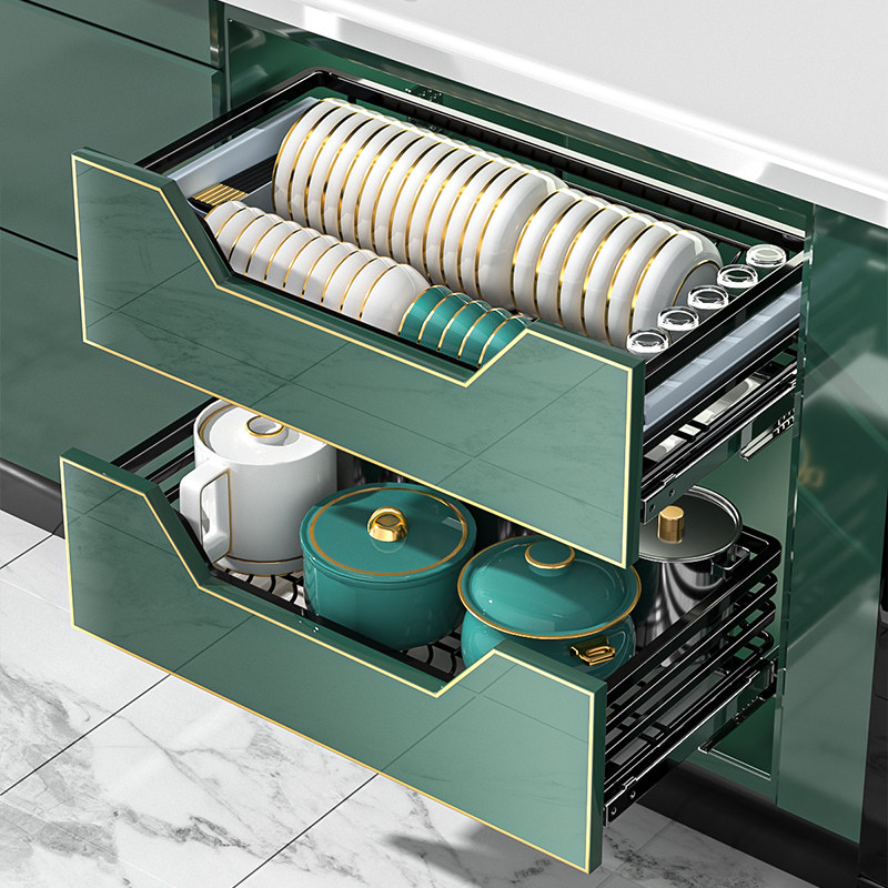 极速拉篮厨房橱柜双层碗碟柜内碗盘304不锈钢R收纳拉蓝碗架抽屉式,家装主材,拉篮,淘宝优惠券,粉丝福利购,淘宝优惠卷