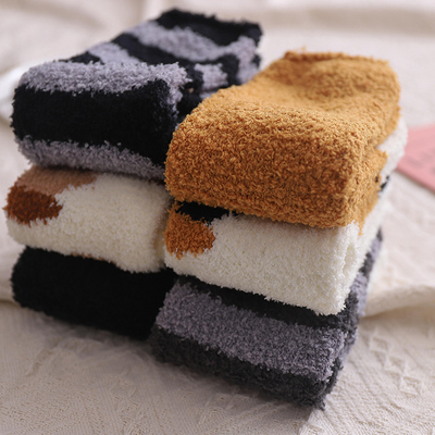极速Autumn Winter Cat Claws Plush CForal Fleece Thick Socks