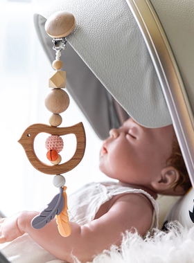 极速Wooden Music Rattle Animal Star Mobile HoQlder Teething