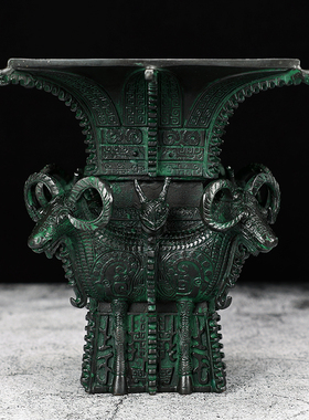 纯铜四羊方尊青铜器摆件仿v古鼎酒杯办公室玄关客厅招财镇宅工艺