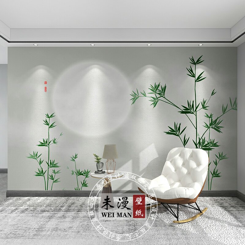 极速简约新款f中式竹子装饰壁纸电视机沙发背景墙壁纸客厅沙发影