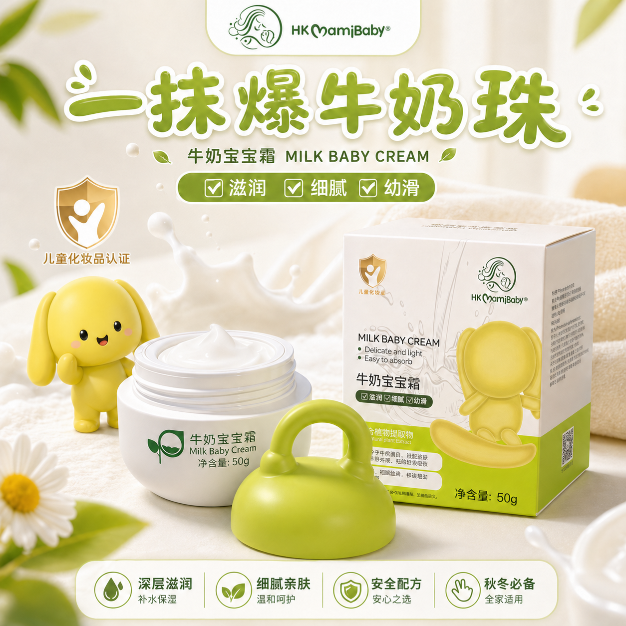 hkmamibaby牛奶宝宝面霜石斛牛奶爆奶霜润肤乳温和秋冬季保湿滋润