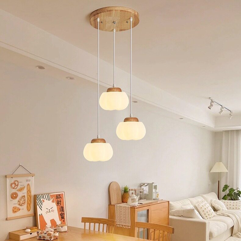 原木奶油风餐厅吊灯卧室床头吊线灯创意棉花餐桌吧台灯具厂家直销